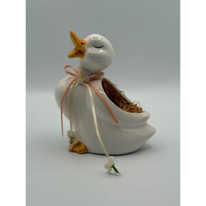 Vintage Artistic Gifts Ceramic Duck Planter with Pink Ribbon & Flowers – Taiwan